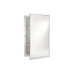 Click here to see Jensen 401ADJ Jensen 20-1/8in Styleline Medicine Cabinet with 2MM Thick Float Glass Framed Mirror Door, Stainless Steel Frame, Adjustable Shelves - 401ADJ