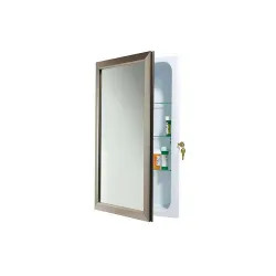 Click here to see Jensen 625N244SNC Jensen Hampton Satin Nickel 25-1/2in Bathroom Cabinet with Framed Mirror, Adjustable Glass Shelves - 625N244SNC