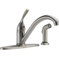 Click here to see Delta 400-SS-DST Delta Classic Single Handle Kitchen Faucet w/ Side Spray, Stainless Steel - 400–SS–DST