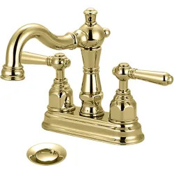 Click here to see Pioneer 3AM100-PB Pioneer Americana Centerset Bathroom Faucet with Pop-Up Drain, Two-Handle, 1.5 GPM, Metal Lever Handle, ADA, PVD Polished Brass - 3AM100-PB