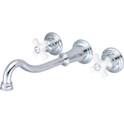 Click here to see Pioneer 3BR720 Pioneer Brentwood Widespread Wall-Mount Vessel Bathroom Faucet, Two-Handle, 1.5 GPM, Porcelain Cross Handle, PVD Polished Chrome - 3BR720