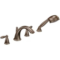 Click here to see Moen T924ORB Moen Brantford Roman Tub Faucet Trim with 1.75 GPM One-Function Hand Shower, Low Arc Spout, Lever Handles, M-PACT, Oil Rubbed Bronze - T924ORB
