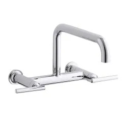 Click here to see Kohler 7549-4-CP Kohler K-7549-4-CP Purist Two-Hole Wall-Mount Bridge Kitchen Faucet w/ 13-7/8