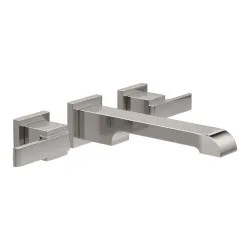 Click here to see Delta T3567LF-SSWL Delta Ara Angular Spout Wall-Mount Stainless Lavatory Faucet Trim, Less Pop-Up, 1.2 GPM, Two-Handle, Less Rough-In - T3567LF-SSWL