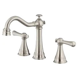 Click here to see Danze D304026BN Danze Cape Anne Widespread Bathroom Faucet with 50/50 Touch-Down Drain, Two-Handle, 1.5 GPM, Lever Handle, ADA, WaterSense, Brushed Nickel - D304026BN