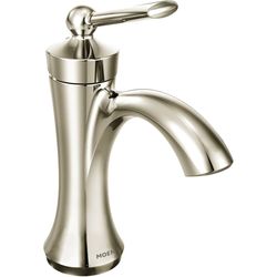 Click here to see Moen 4500BN Moen Wynford Single-Handle High-Arc Brushed Nickel Bathroom Faucet with Metal Lift Rod Drain Assembly, 1.2 GPM, WaterSense Certified -4500BN