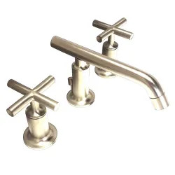 Click here to see Kohler 14410-3-SN Kohler Purist Two-Handle Satin Nickel Widespread Bathroom Faucet with Pop-Up Drain, 1.2 GPM, Cross Handle, Three-Hole, Metal - K-14410-3-SN