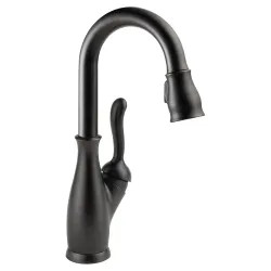 Click here to see Delta 9678-RB-DST Delta Leland Pull-Down Bar/Prep Faucet, Single Handle, Diamond Seal, MagnaTite, ADA, 1.8 GPM, Venetian Bronze - 9678-RB-DST 