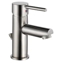 Click here to see Delta 559LF-SSPP Delta Modern Tubular Single-Hole Stainless Lavatory Faucet, Metal Pop-Up, 1.2 GPM, Single-Handle, Rounded Lever Handle, Project Pack - 559LF-SSPP