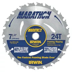 Click here to see Irwin 24030 Marathon 24030 General Purpose Diamond Arbor Circular Saw Blade, 7-1/4 in Dia, 24 Teeth