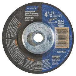 Click here to see Norton 66252843605 Norton 43606 Type 27 Depressed Center Grinding Wheel, 4-1/2 in Dia x 1/4 in T, 5/8-11 Arbor