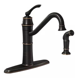 Click here to see Moen 87999BRB Moen Wetherly Single Handle Kitchen Faucet w/ Side Spray, Lever Handle, Mediterranean Bronze - 87999BRB