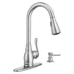 Click here to see Moen CA87003SRS Moen Anabelle Single Handle Pull-Down Kitchen Faucet w/ Soap Dispenser, Spot Resist Stainless - CA87003SRS