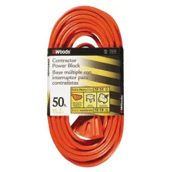 Click here to see Coleman Cable 819 CCI Tri-Source SJTW Extension Cord With 3-Outlet Power Block Connector, 3 12 AWG Bare Copper Conductor, 50 ft L