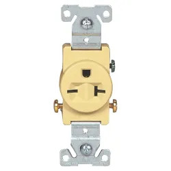 Click here to see Arrow Hart 1876V-BOX Arrow Hart 1876 Straight Blade Single Receptacle, 250 VAC, 20 A, 2 Pole, 3 Wire, Ivory