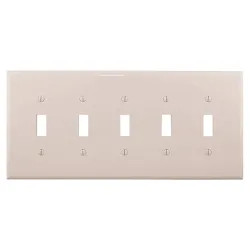Click here to see Arrow Hart PJ5W Arrow Hart PJ5 Mid Size Unbreakable Wall Plate, 5 Gang, 4-1/2 in L x 10 in W x 0.08 in T, White