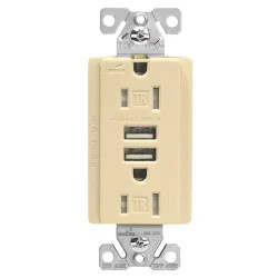 Click here to see Cooper TR7745V-K Cooper Wiring TR7745V-K Commercial Spec Grade USB Receptacle, 125 V, 15 A, 2 Outlet, 2 Port, Ivory