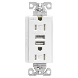 Click here to see Cooper TR7745W-K Cooper Wiring TR7745W-K Commercial Spec Grade USB Receptacle, 125 V, 15 A, 2 Outlet, 2 Port, White