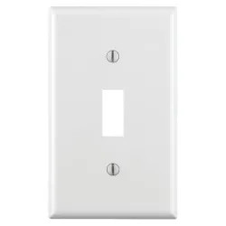 Click here to see Leviton 020-88001-000 Leviton 020-88001-000 1-Toggle Standard Size Wall Plate, 1 Gang, 4-1/2 in L X 2-3/4 in W 0.22 in T, White, Smooth