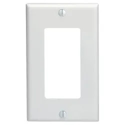 Click here to see Leviton 021-80401-00W Leviton 021-80401-00W 1-Decora/GFCI Standard Size Wall Plate, 1 Gang, 4-1/2 in L X 2-3/4 in W 1/4 in T, White, Smooth