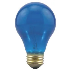 Click here to see Sylvania 25W/BLUE/A19 Osram Sylvania 11710 Incandescent Lamp, 25 W, 125 V, A19, Medium Brass ,, 3000 hr