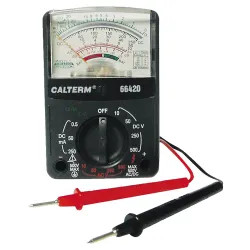 Click here to see Calterm 66420 Calterm 66420 12-Range Analog Multimeter, 500 V, 250 mA, 1 M ohm, -20 TO 56 db, AA
