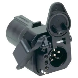 Click here to see Hopkins 47565 Multi-Tow 47565 7 RV Blade to 6-Pole Round 4-Wire Flat Trailer Adapter, 6 P, 4 Wire, Plastic