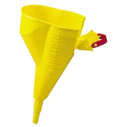 Click here to see Justrite 11202Y Justrite 11202Y Funnel, 1/2 in Dia x 11-1/4 in H, 3/4 in Bottom, Polypropylene, Yellow