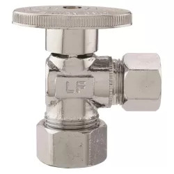 Click here to see Plumb Pak PP62-1PCLF Plumb Pak PP62-1PCLF 1/4 Turn Angle Shut-Off Valve, 5/8 x 1/2 in, Nominal Copper X OD, Brass Body, Chrome Plated