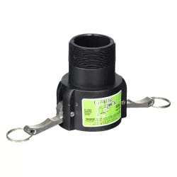 Click here to see Green Leaf GLP200BNL Gator Lock GLP200BNL Cam Lever Non-Locking Hose Coupling, 2 in, Female Coupler x MNPT, 125 psi, Polypropylene