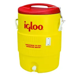 Click here to see Igloo 4101 Igloo 400 Commercial Heavy Duty Water Cooler, 10 gal, Polyethylene, Safety Yellow Body/Red Lid