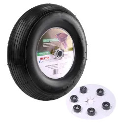 Click here to see Martin Wheel 406TTRIB32 Martin Wheel 406TTRIB32 General Purpose Pneumatic Wheelbarrow Wheel With Universal Hub, White Rim