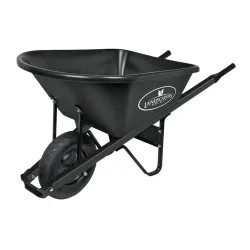 Click here to see Landscapers Select WB6PMB Landscapers Select Wheelbarrow, Black, Lacquered Wood Handle, 6 Cu-ft Heap, Poly Tray with 16 in Wheel - WB6PMB