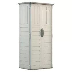 Click here to see Suncast BMS1250 Suncast BMS1250 Vertical Storage Shed, 2 ft 1-1/2 in L x 2 ft 8-1/4 in W x 6 ft H, 22 cu-ft Volume, Resin