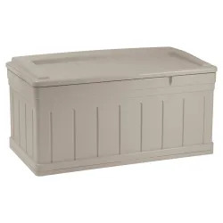 Click here to see Suncast DB9750 Suncast DB9750 Deck Box, 53 in W X 29 in D X 27-1/2 in H, 129 gal Capacity, Light Taupe