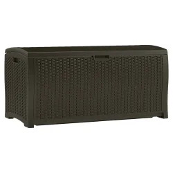 Click here to see Suncast DBW9200 Suncast DBW9200 Deck Box, 50 in W X 25-1/2 in D X 25-1/2 in H, 99 gal Capacity, Java