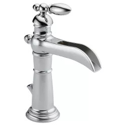 Click here to see Delta 554LF Delta Victorian Channel Spout Chrome Lavatory Faucet, Metal Pop-Up, 1.2 GPM, Single-Handle, Lever Handle - 554LF