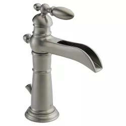 Click here to see Delta 554LF-SS Delta Victorian Channel Spout Stainless Lavatory Faucet, Metal Pop-Up, 1.2 GPM, Single-Handle, Lever Handle - 554LF-SS