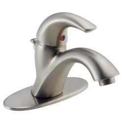 Click here to see Delta 583LF-SSWF Delta Classic Low-Arc Stainless Lavatory Faucet with Escutcheon, 50/50 Pop-Up, 1.2 GPM, Single-Handle, With Fittings, Lever Handle - 583LF-SSWF