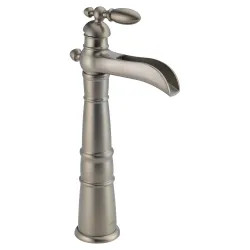 Click here to see Delta 754LF-SS Delta Victorian Channel Spout Stainless Vessel Lavatory Faucet, Less Drain, 1.2 GPM, Single-Handle, Lever Handle - 754LF-SS