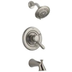 Click here to see Delta T17438-SS Delta Lahara Monitor 17 Series Two-Handle Tub/Shower Faucet with Volume Control, 5-Setting Showerhead, 1.75 GPM, Lever Handles, Stainless - T17438-SS