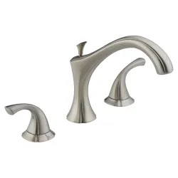 Click here to see Delta T2792-SS Delta Addison Two-Handle Roman Tub Faucet Trim, Arc Spout, Lever Handles, ADA-Compliant, Stainless -  T2792-SS