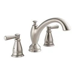 Click here to see Delta T2793-SS Delta Linden Two-Handle Roman Tub Faucet Trim, Arc Spout, Lever Handles, ADA-Compliant, Stainless - T2793-SS