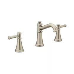 Click here to see Moen T6405BN Moen Belfield Two-Handle High Arc Brushed Nickel Widespread Bathroom Sink Faucet, M-PACT, 1.2 GPM, ADA Lever Handle, WaterSense, Three-Hole - T6405BN