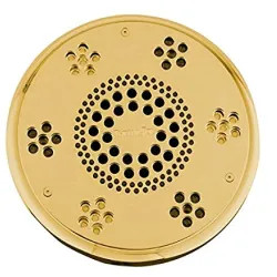 Click here to see Thermasol SLSRT-PG Thermasol Traditional Style Serenity Light and Sound Rain Head, 2.0 GPM, Round, 6061 Billet Aluminum, Polished Gold - SLSRT-PG