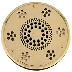 Click here to see Thermasol SLSRT-SB Thermasol Traditional Style Serenity Light and Sound Rain Head, 2.0 GPM, Round, 6061 Billet Aluminum, Satin Brass - SLSRT-SB