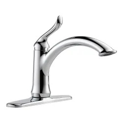 Click here to see Delta 1353-DST Delta Linden Single-Handle Deck-Mount Chrome Kitchen Faucet, 1.8 GPM, Lever Handle, Diamond Seal Technology, ADA-Compliant, Volume Control - 1353-DST