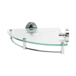 Click here to see Alfi AB9546 ALFI Glass Shower Shelf with Chrome Accents, Corner Mounted - AB9546