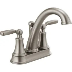 Click here to see Delta 2532LF-SSMPU Delta Woodhurst Two-Handle Centerset Bathroom Faucet with Metal Pop-Up, Deck Mount, Lever Handles, 1.2 GPM, Stainless - 2532LF-SSMPU