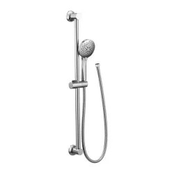 Click here to see Moen 3558EP Moen 4-3/8in Five-Function Hand Shower with 30in Slide Bar, Round, Eco-Performance, 1.75 GPM, WaterSense, 69in Spiral Hose, Chrome - 3558EP
